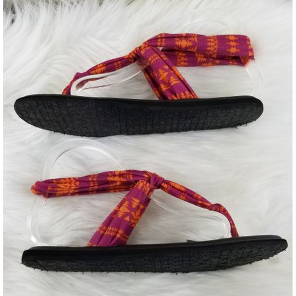 Sanuk Pink Orange Ankle Strap Women's Sandals Sz 8 - Picture 3 of 7